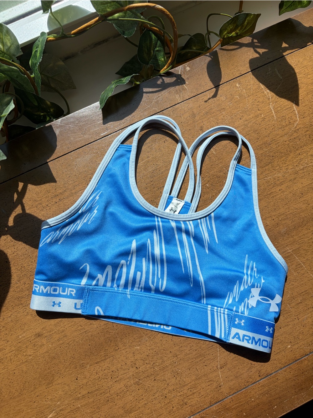 Under Armour Sports Bra Youth Medium Blue Strappy Athletic Activewear Girls